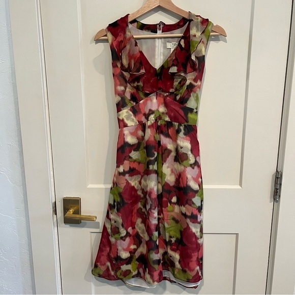 Loft Ann Taylor Ruffled Multi Watercolor Dress 6 - Picture 1 of 12